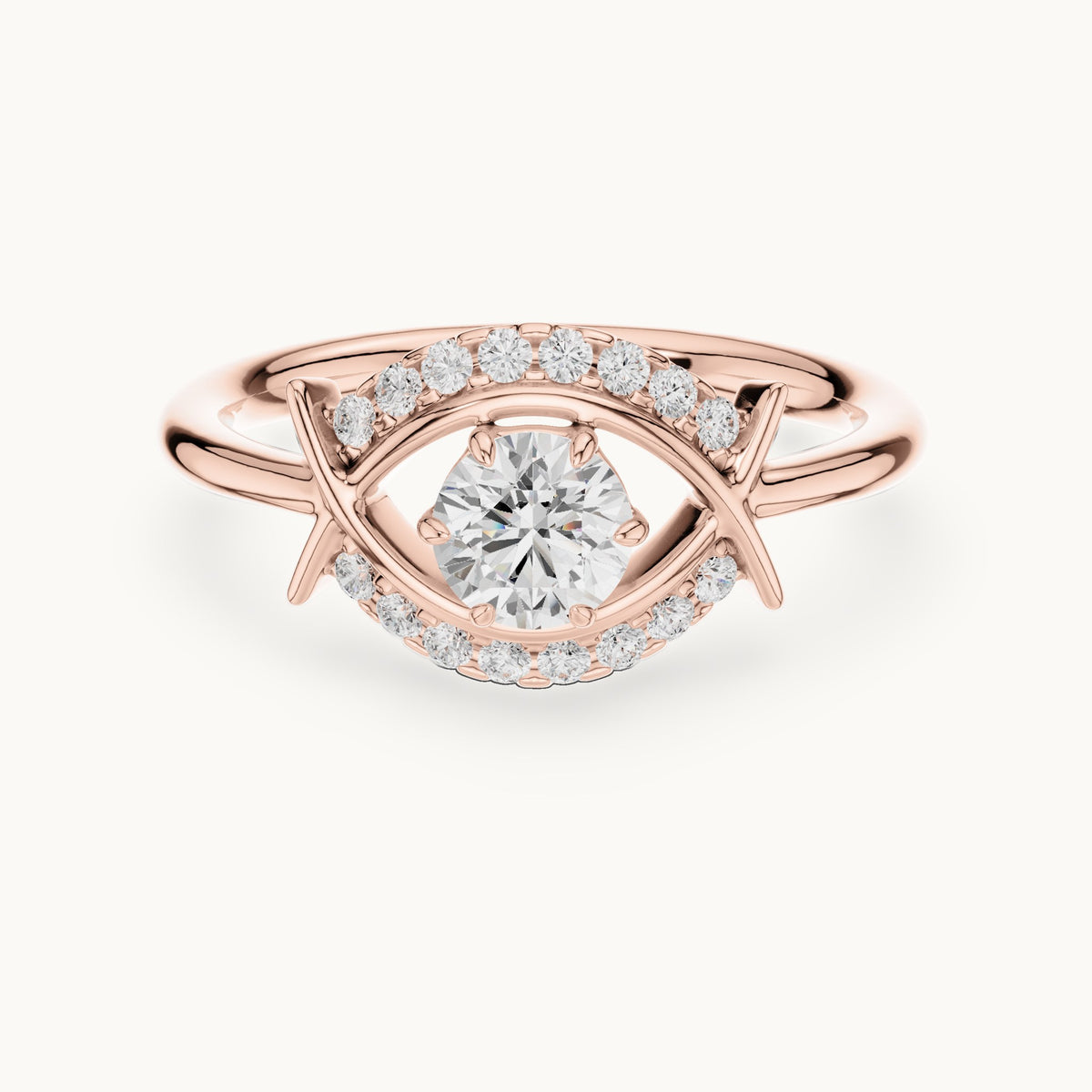 Round lab-grown diamond eye motif ring in rose gold, 0.64 CT TW, view 4