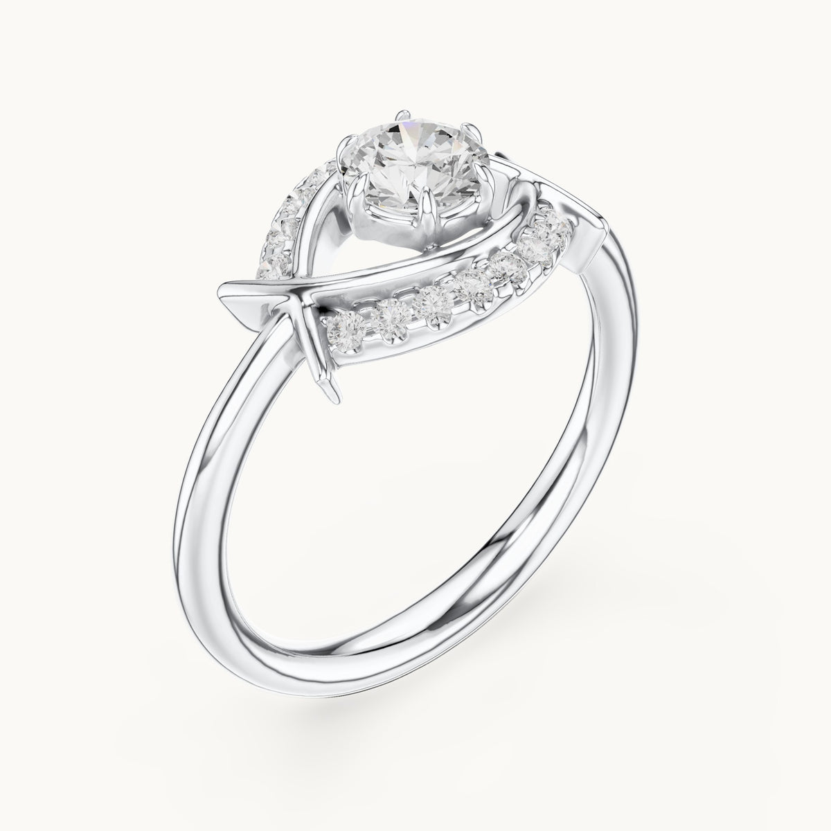 Round lab-grown diamond eye motif ring in white gold, 0.64 CT TW, view 2