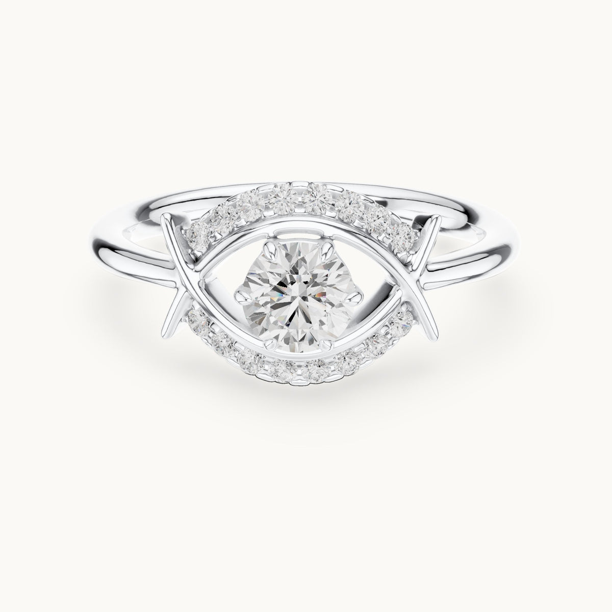 Round lab-grown diamond eye motif ring in white gold, 0.64 CT TW, view 4