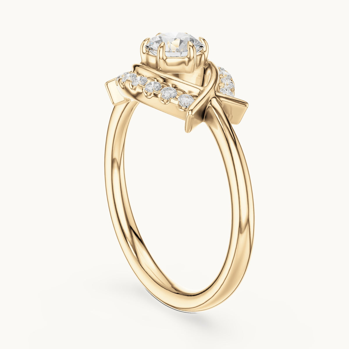 Round lab-grown diamond eye motif ring in yellow gold, 0.64 CT TW, view 1