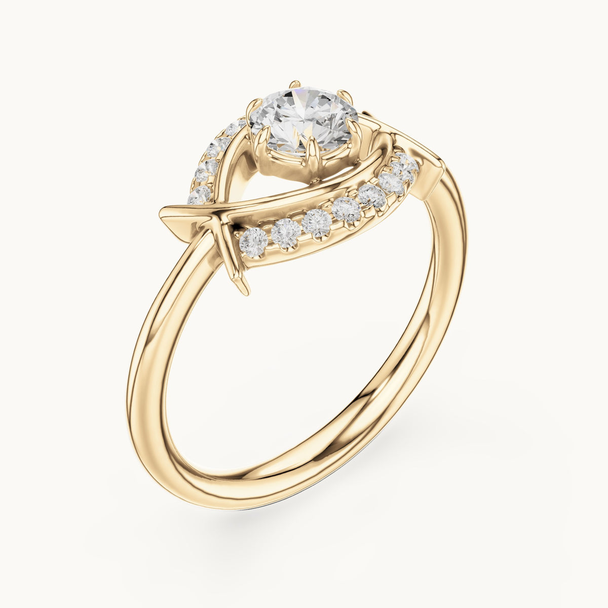 Round lab-grown diamond eye motif ring in yellow gold, 0.64 CT TW, view 2