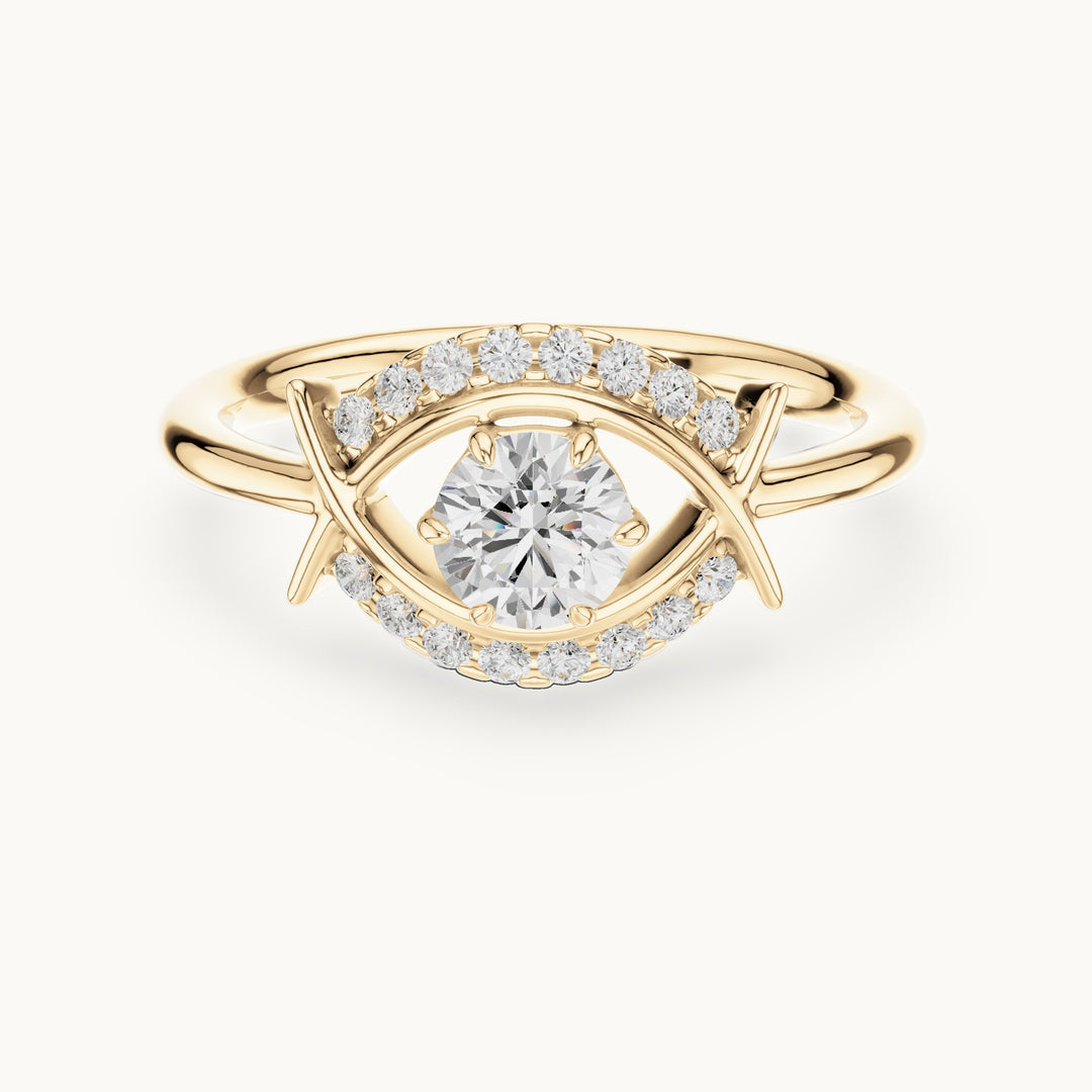 Round lab-grown diamond eye motif ring in yellow gold, 0.64 CT TW, view 4