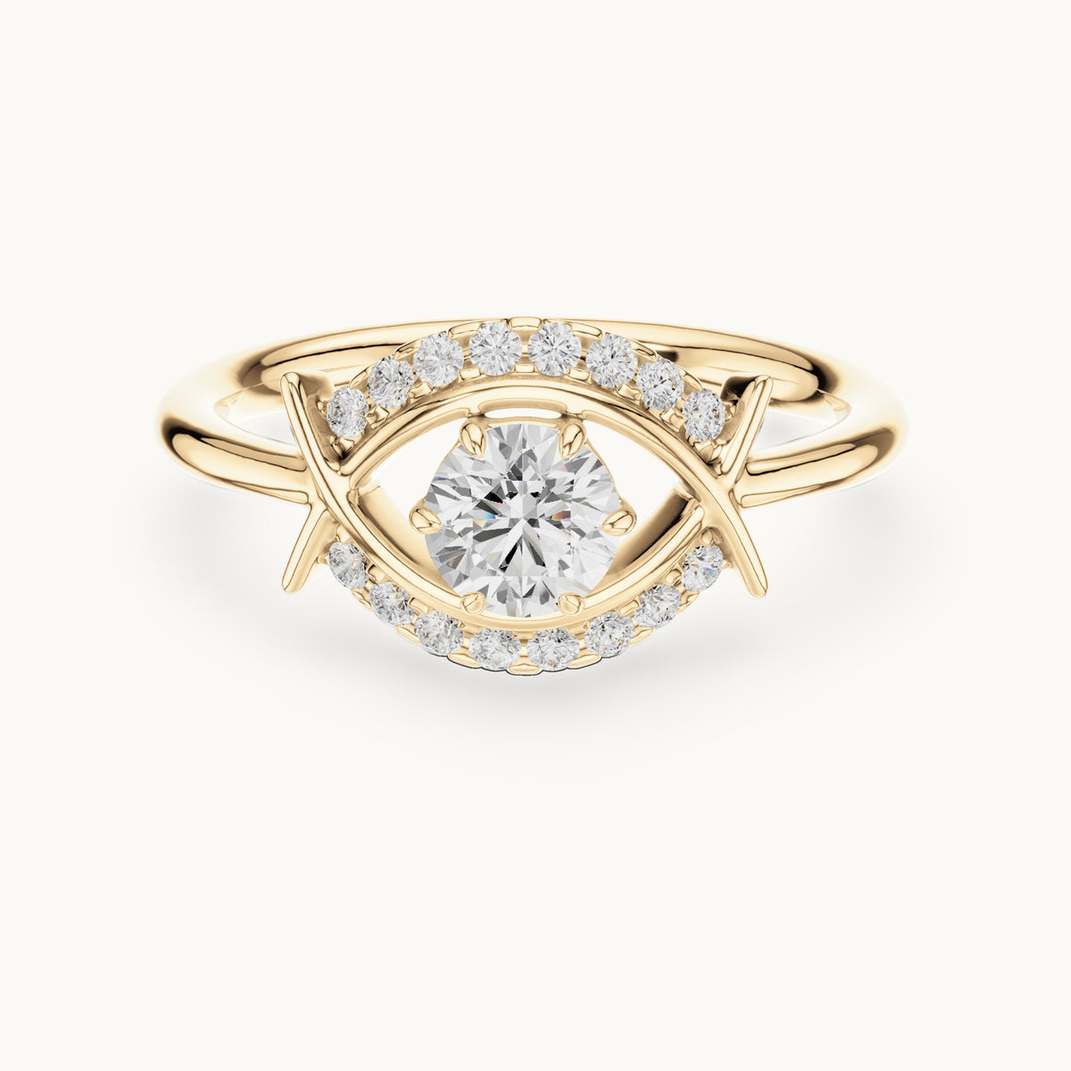 Round lab-grown diamond eye motif ring in yellow gold, 0.64 CT TW, view 4