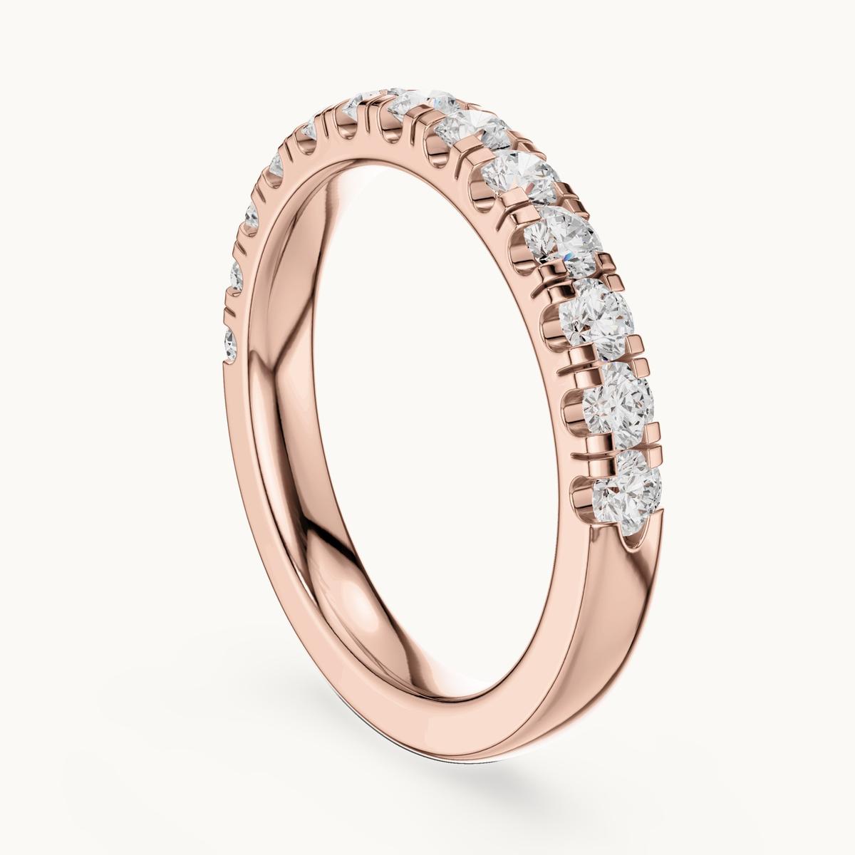 Round lab-grown diamond half eternity band in 14K rose gold, 0.78 CT TW, view 1