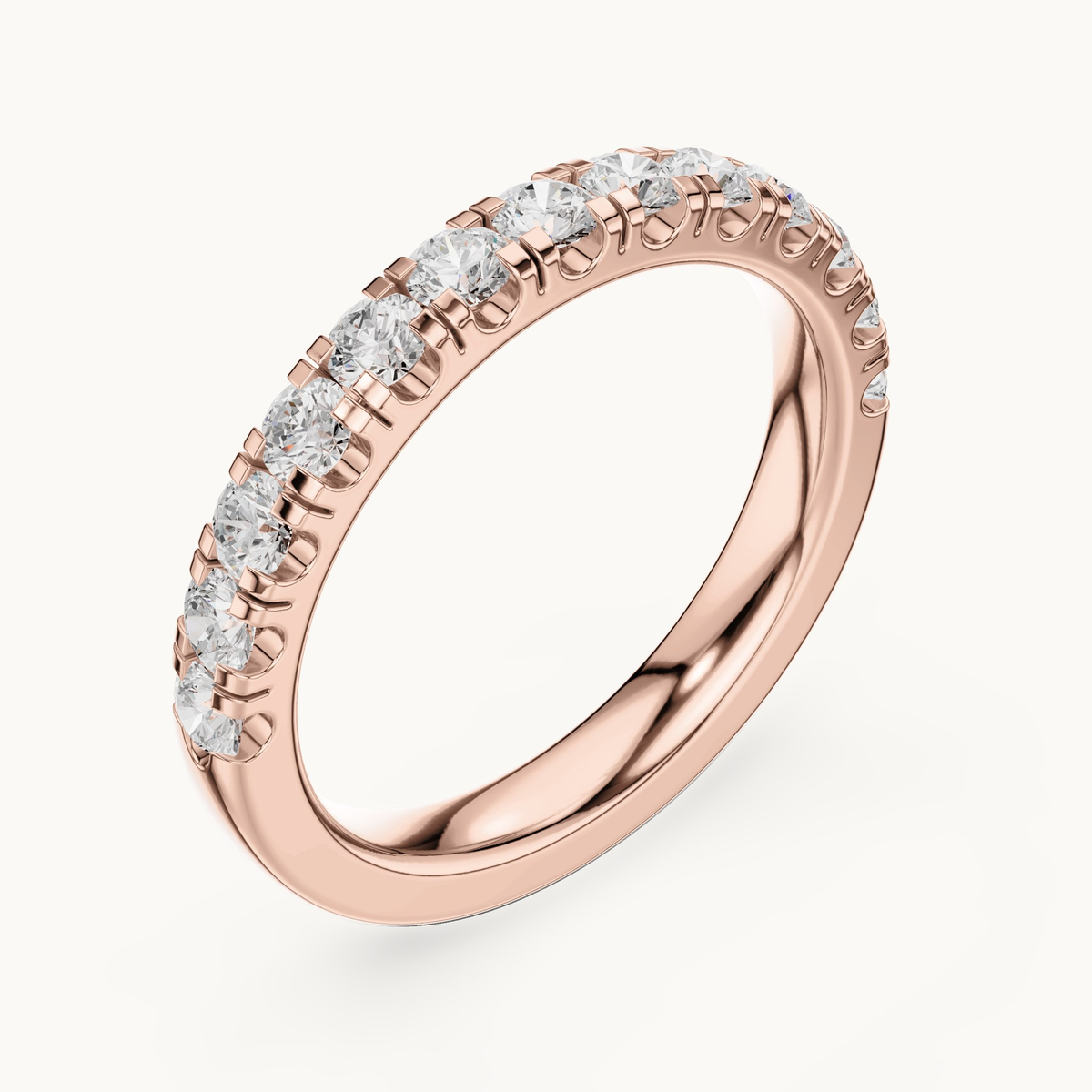 Round lab-grown diamond half eternity band in 14K rose gold, 0.78 CT TW, view 2