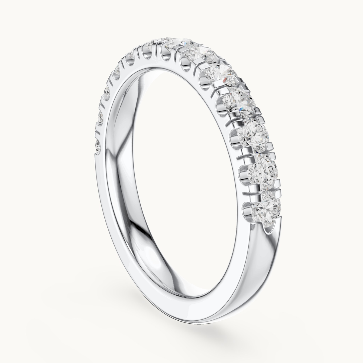 Round lab-grown diamond half eternity band in 14K white gold, 0.78 CT TW, view 1