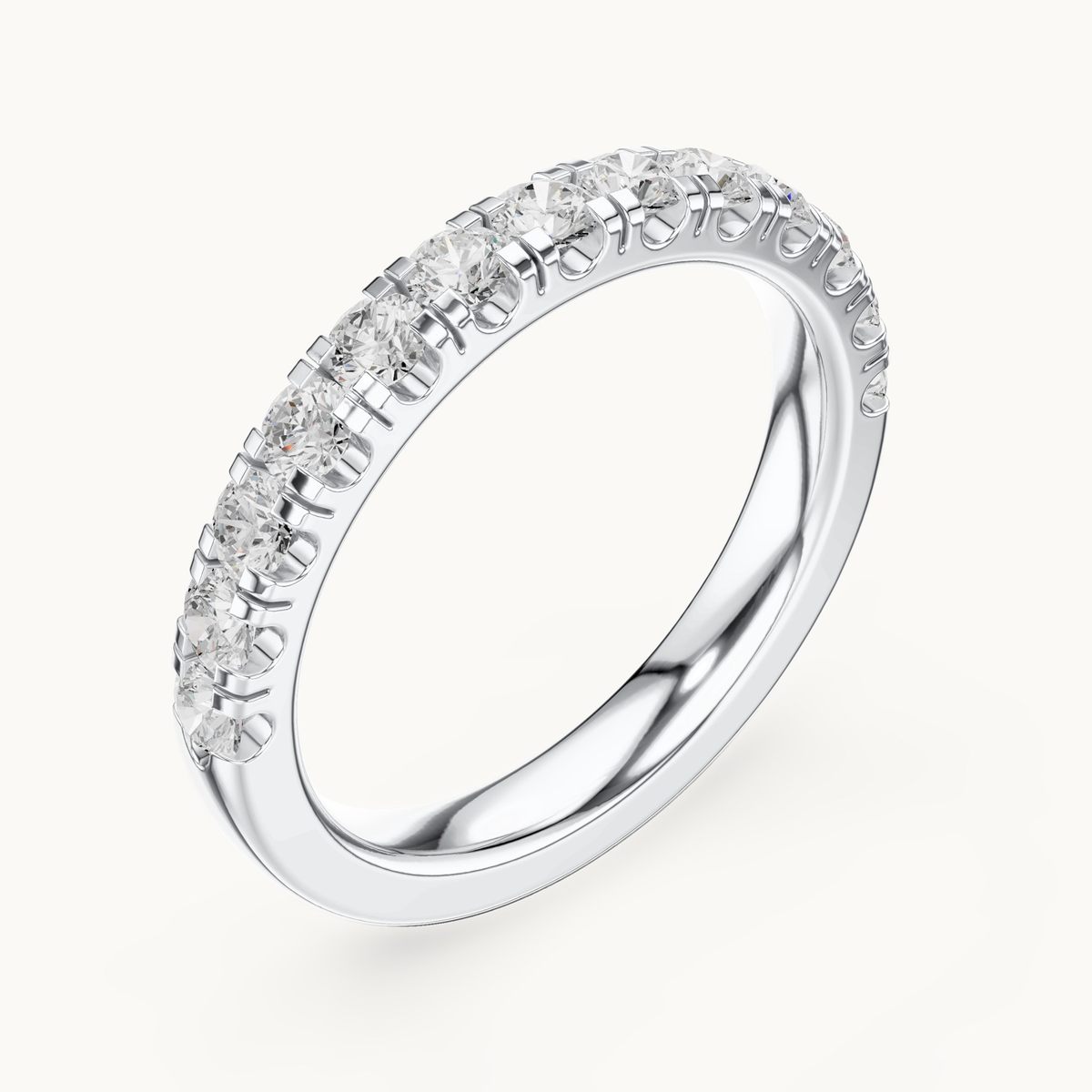 Round lab-grown diamond half eternity band in 14K white gold, 0.78 CT TW, view 2