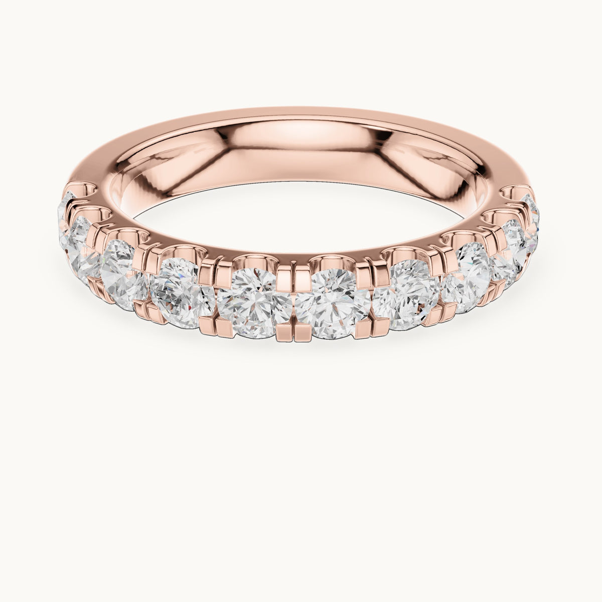 Round lab-grown diamond half eternity band in rose gold, 1.10 CT TW, view 4