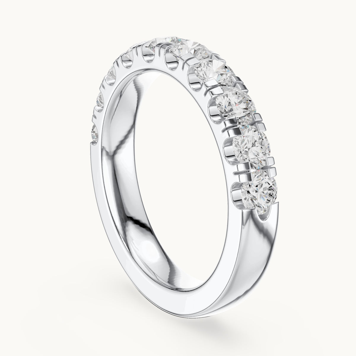 Round lab-grown diamond half eternity band in white gold, 1.10 CT TW, view 1