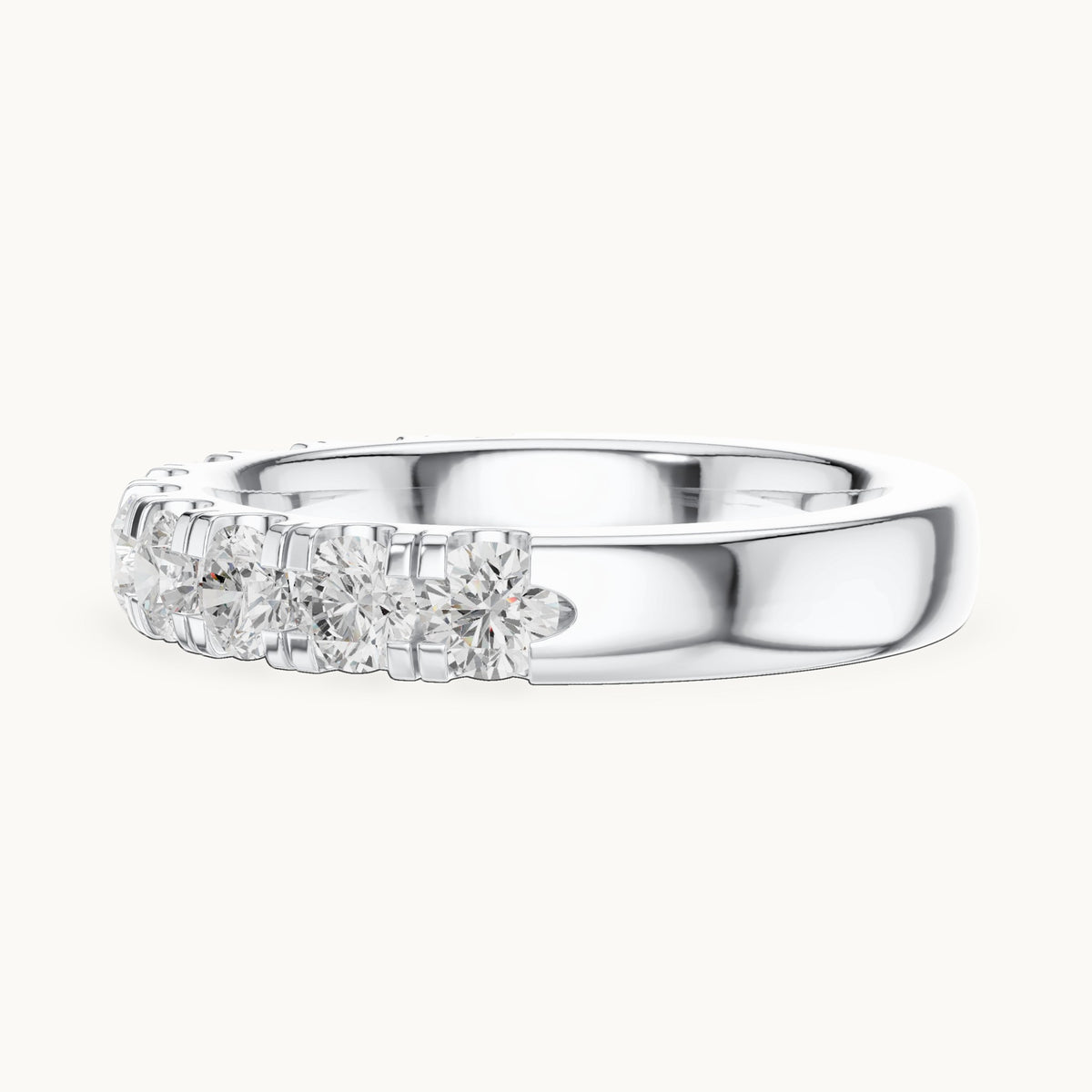 Round lab-grown diamond half eternity band in white gold, 1.10 CT TW, view 3