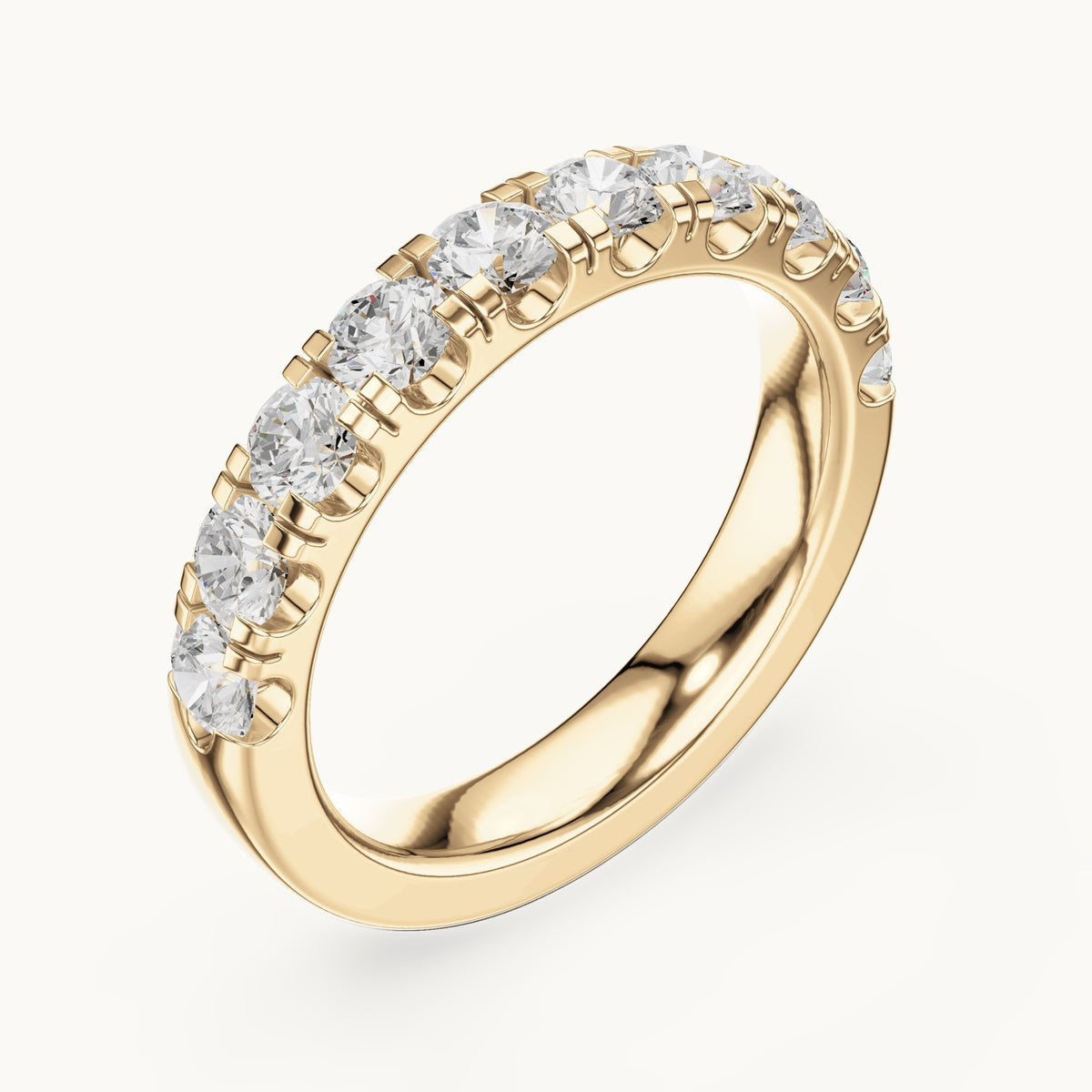 Round lab-grown diamond half eternity band in yellow gold, 1.10 CT TW, view 2