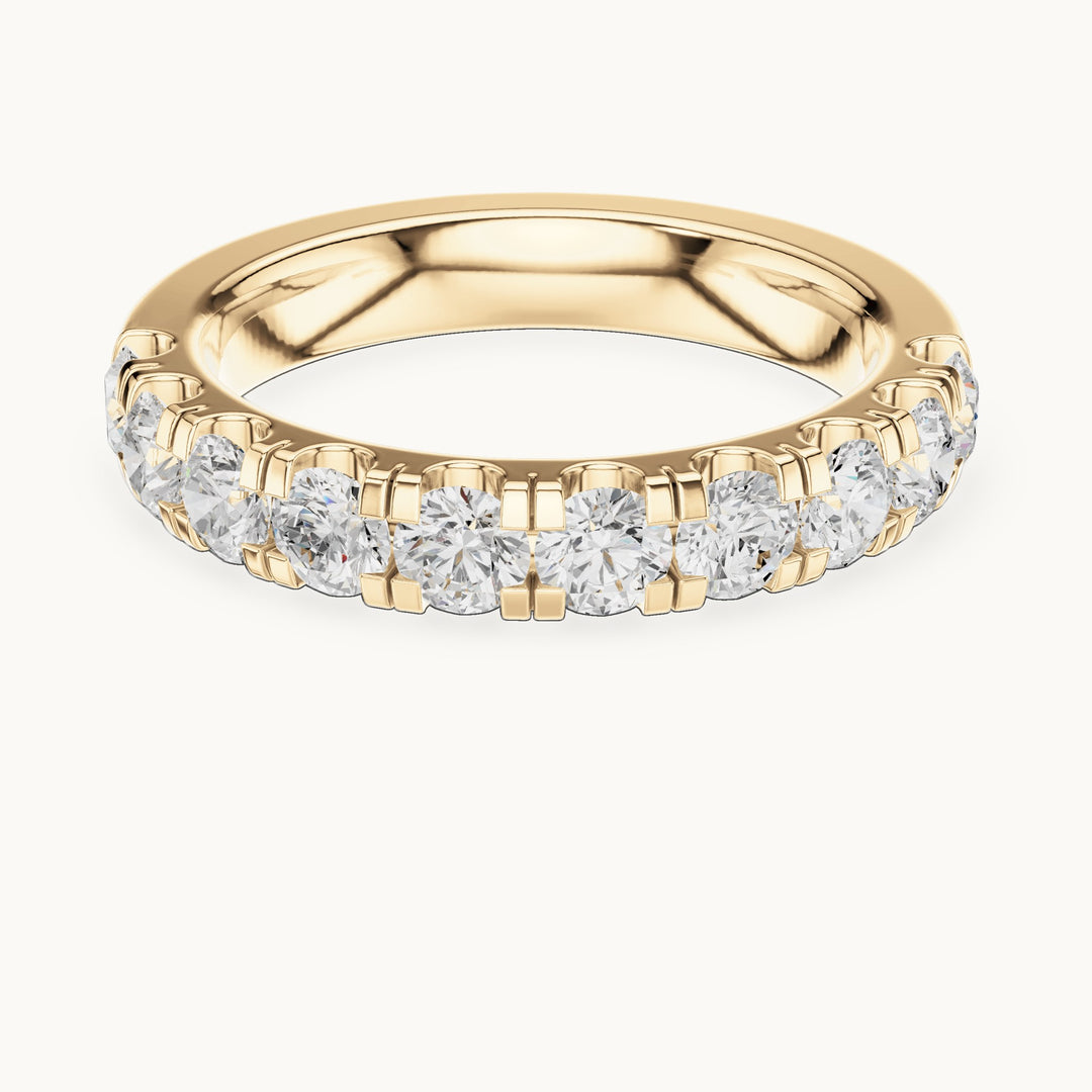 Round lab-grown diamond half eternity band in yellow gold, 1.10 CT TW, view 4