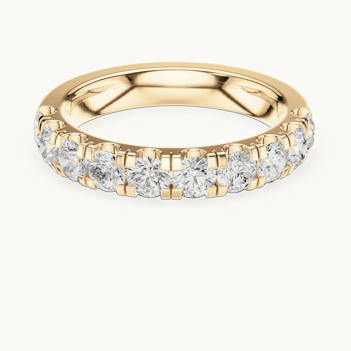 Round lab-grown diamond half eternity band in yellow gold, 1.10 CT TW, view 4