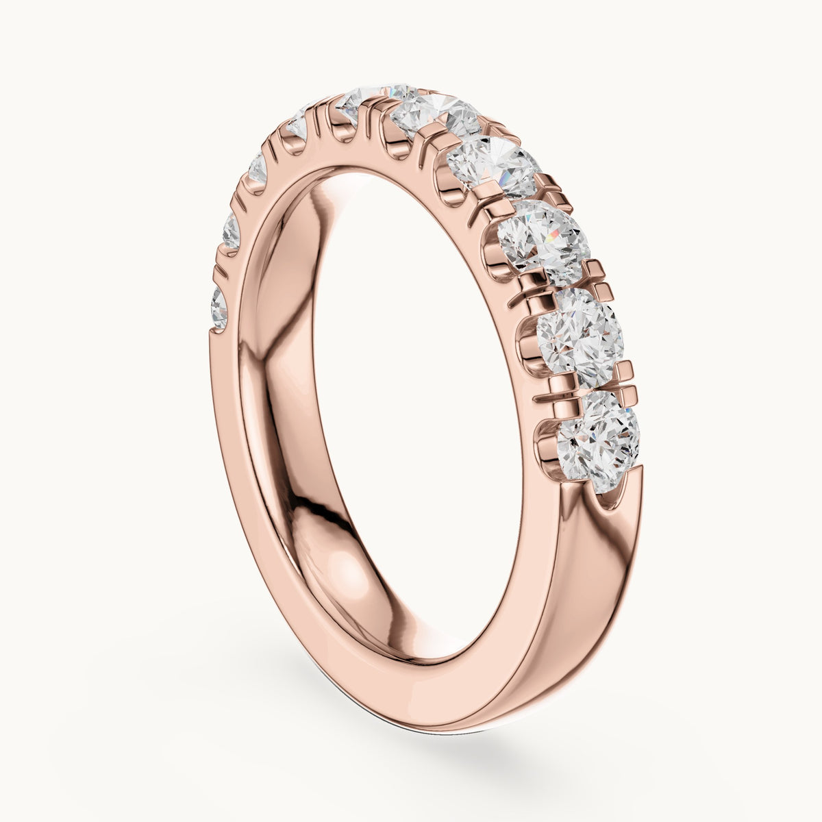 Round lab-grown diamond half eternity band in rose gold, 1.23 CT TW, view 1