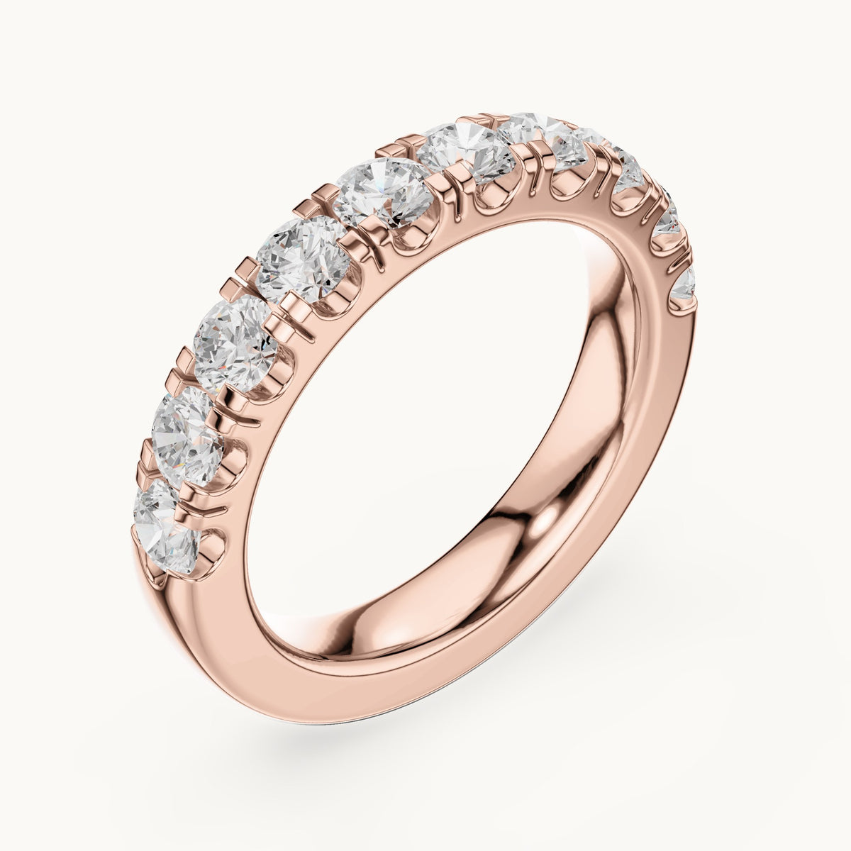 Round lab-grown diamond half eternity band in rose gold, 1.23 CT TW, view 2