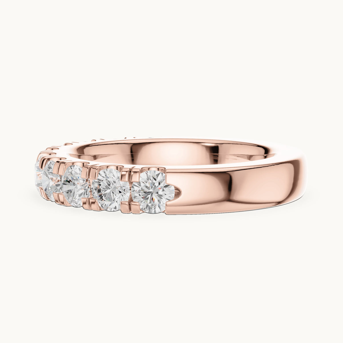 Round lab-grown diamond half eternity band in rose gold, 1.23 CT TW, view 3