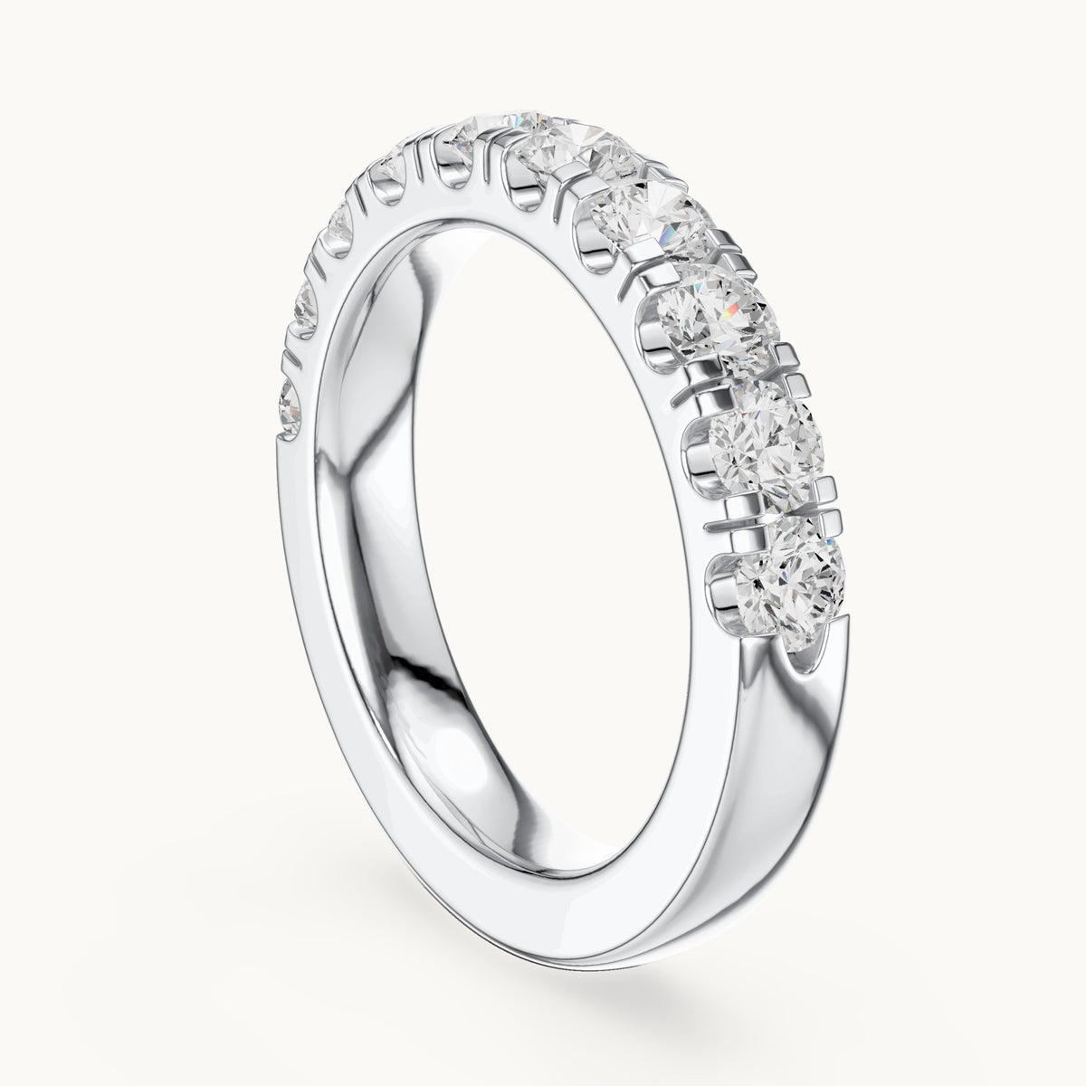 Round lab-grown diamond half eternity band in white gold, 1.23 CT TW, view 1