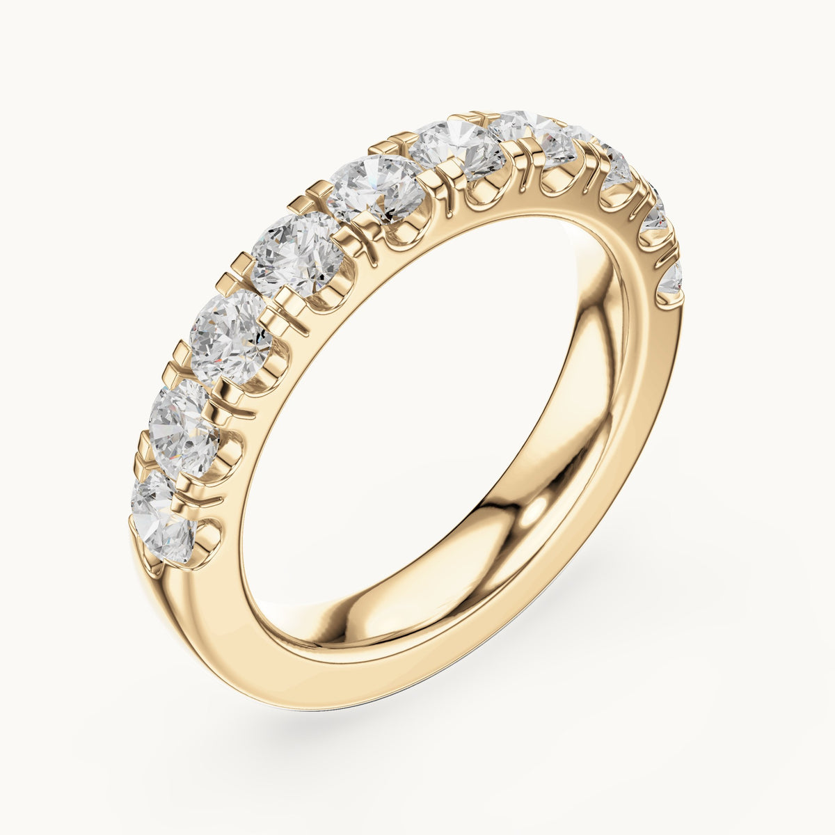Round lab-grown diamond half eternity band in yellow gold, 1.23 CT TW, view 2