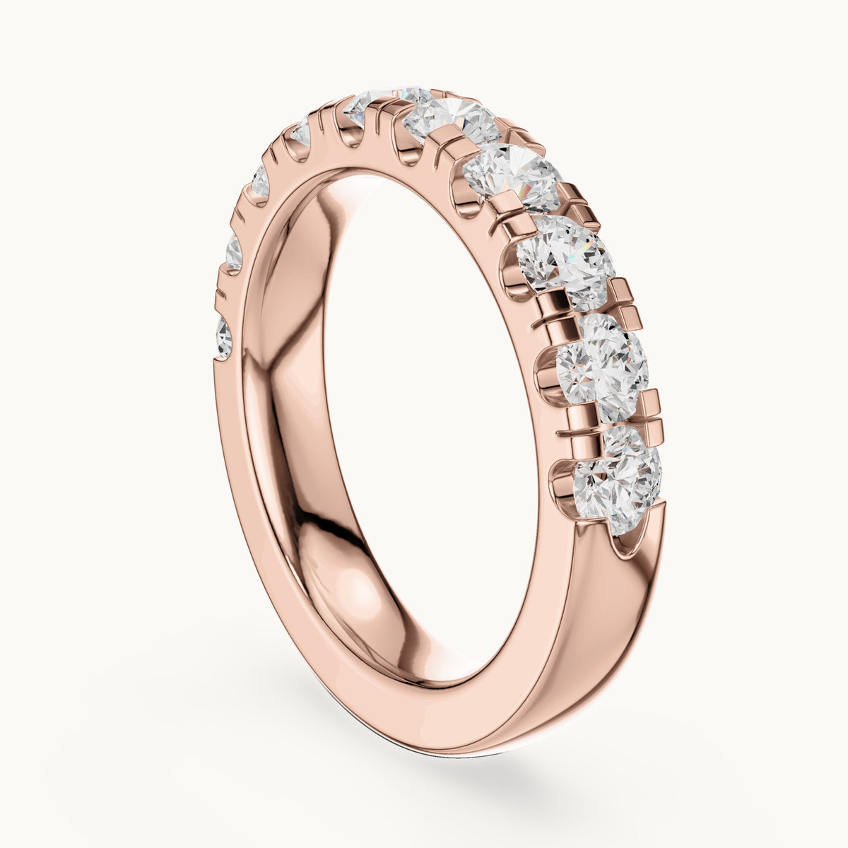 Round lab-grown diamond half eternity band in rose gold, 1.48 CT TW, view 1