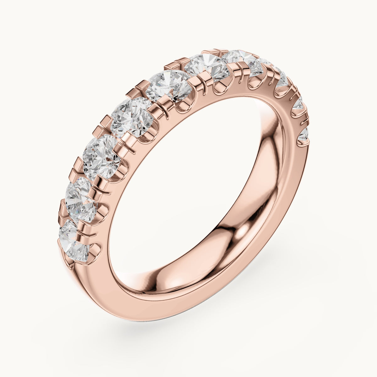 Round lab-grown diamond half eternity band in rose gold, 1.48 CT TW, view 2