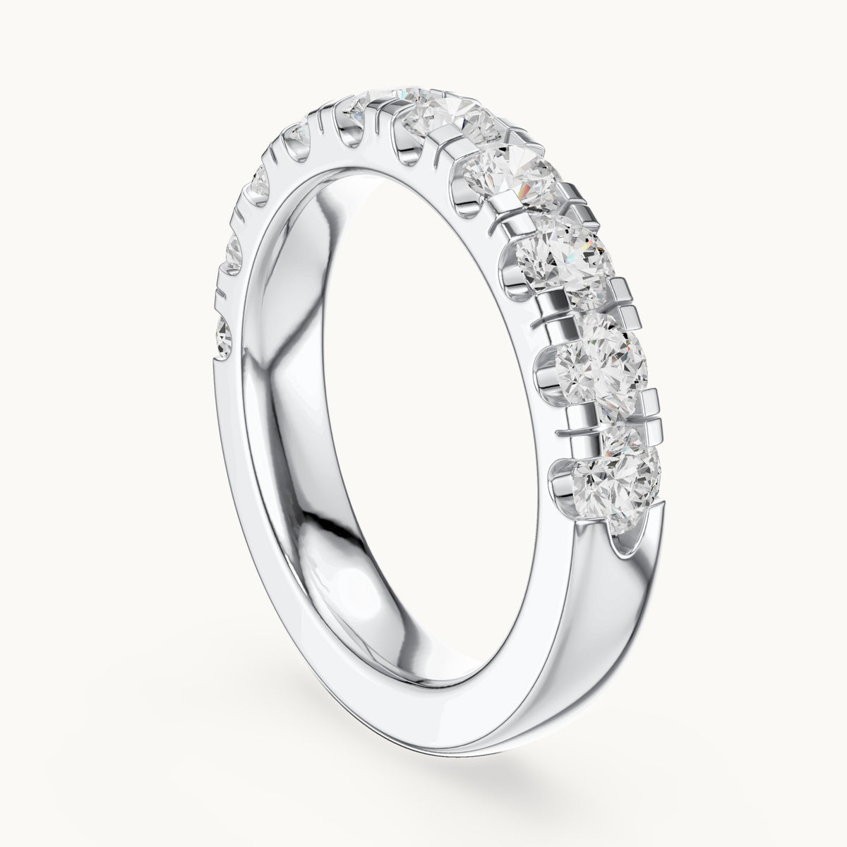 Round lab-grown diamond half eternity band in white gold, 1.48 CT TW, view 1