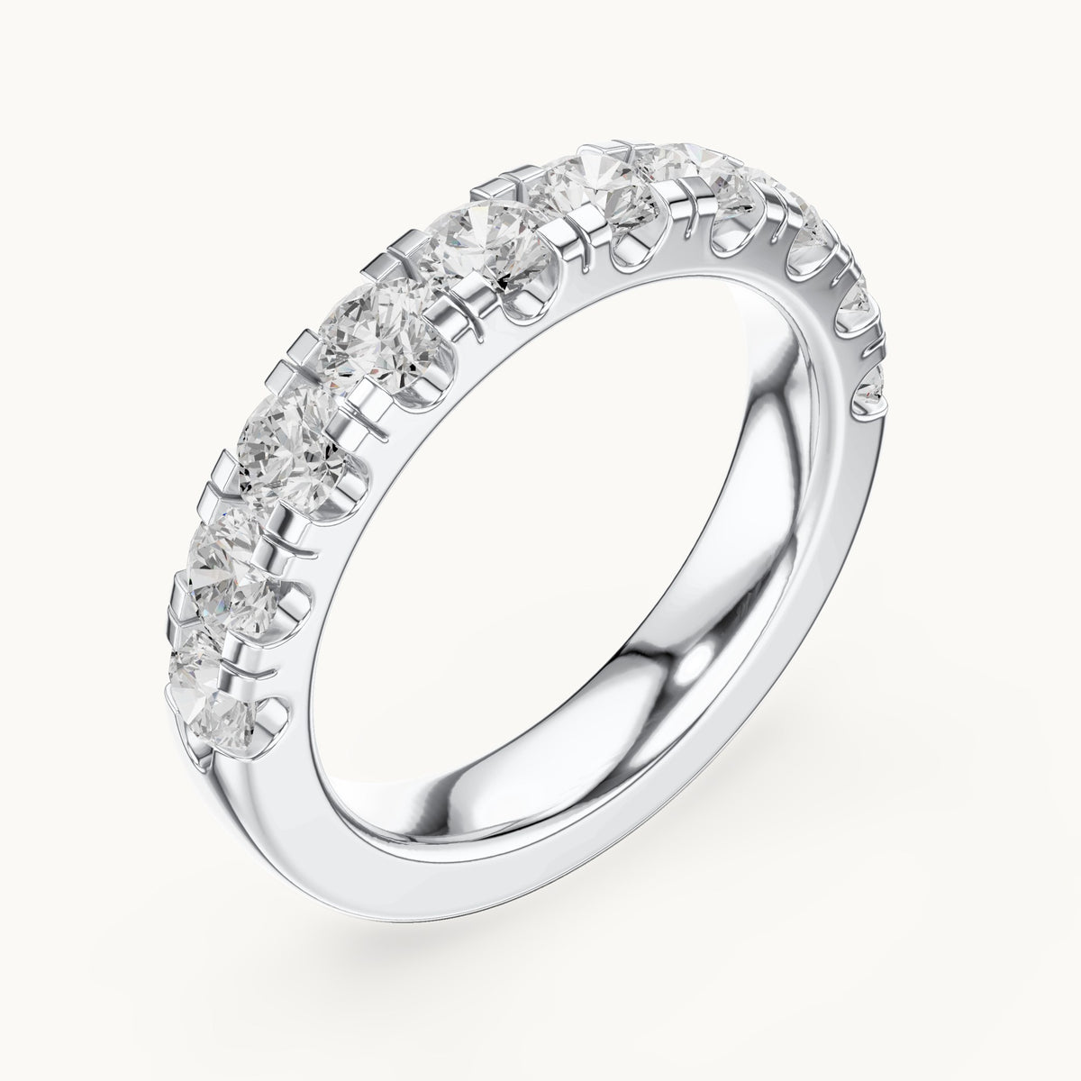 Round lab-grown diamond half eternity band in white gold, 1.48 CT TW, view 2