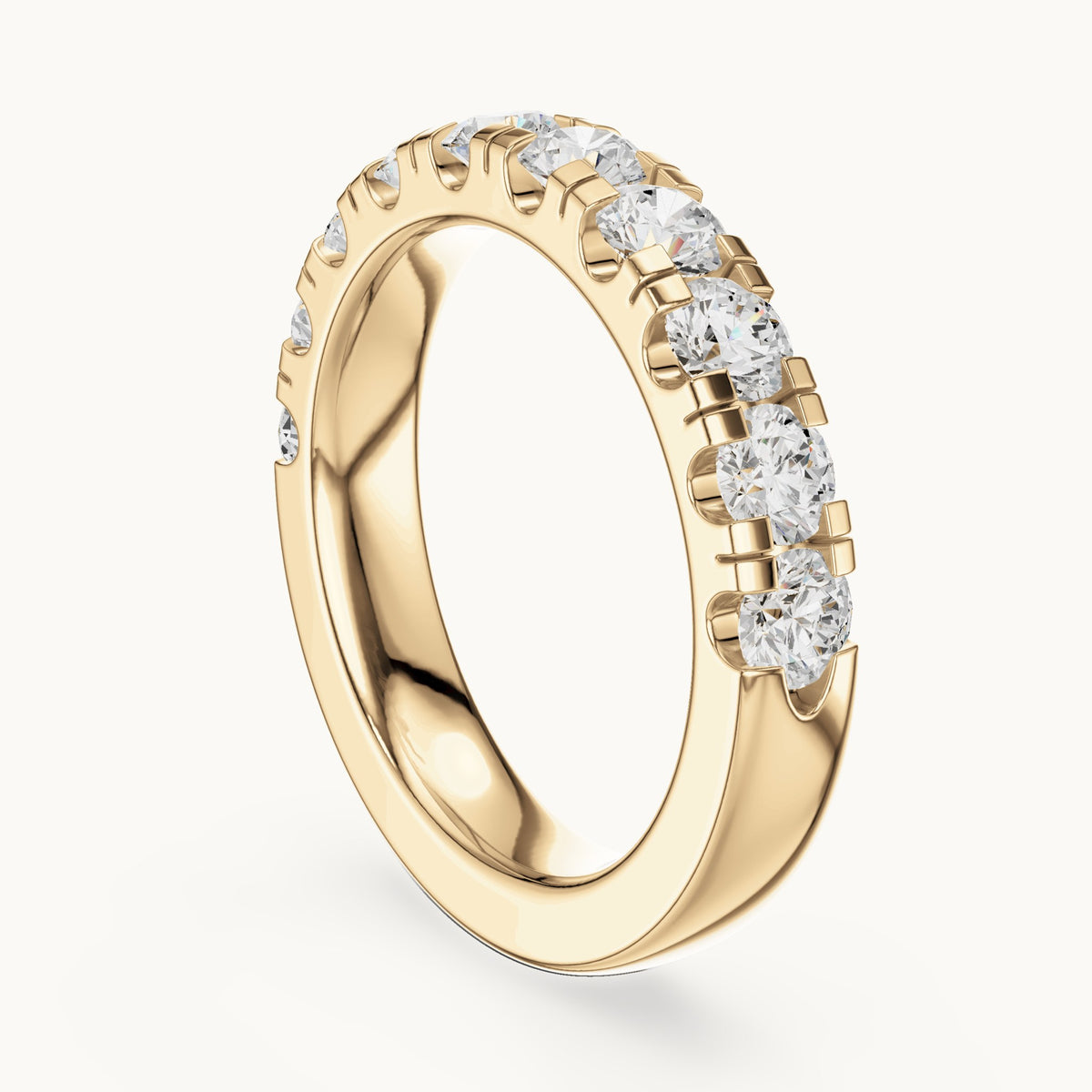 Round lab-grown diamond half eternity band in yellow gold, 1.48 CT TW, view 1