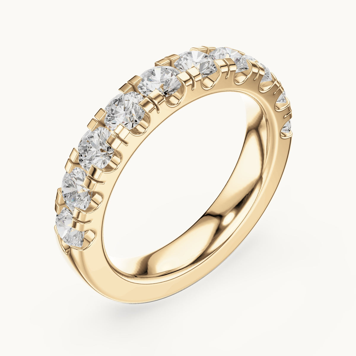 Round lab-grown diamond half eternity band in yellow gold, 1.48 CT TW, view 2