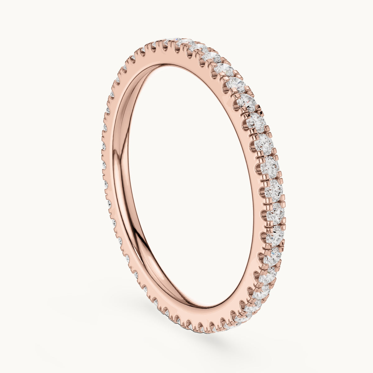 Round lab-grown diamond slim u-prong full eternity band in rose gold, 0.504 CT TW, view 1