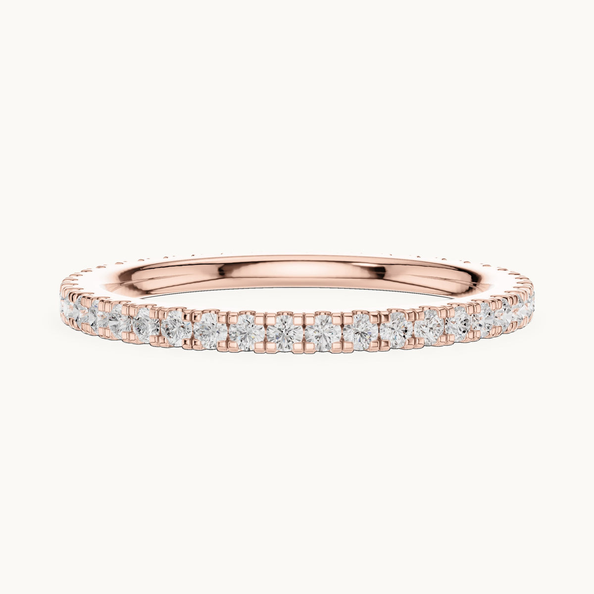 Round lab-grown diamond slim u-prong full eternity band in rose gold, 0.504 CT TW, view 3