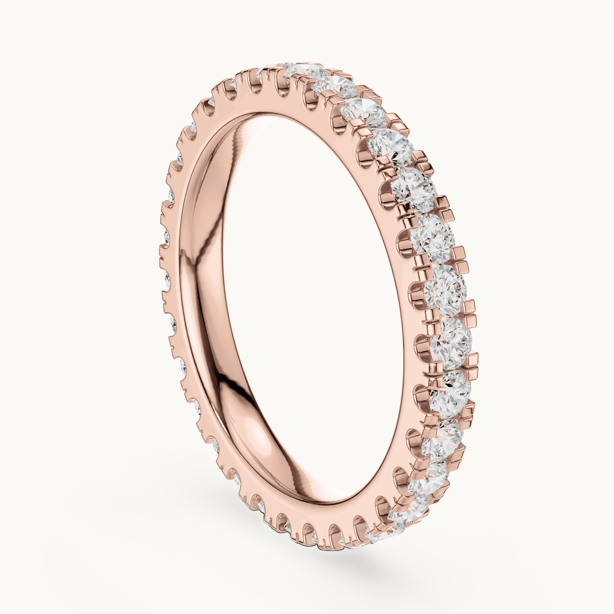 Round lab-grown diamond full eternity band in 14K rose gold, 1.05 CT TW, view 1