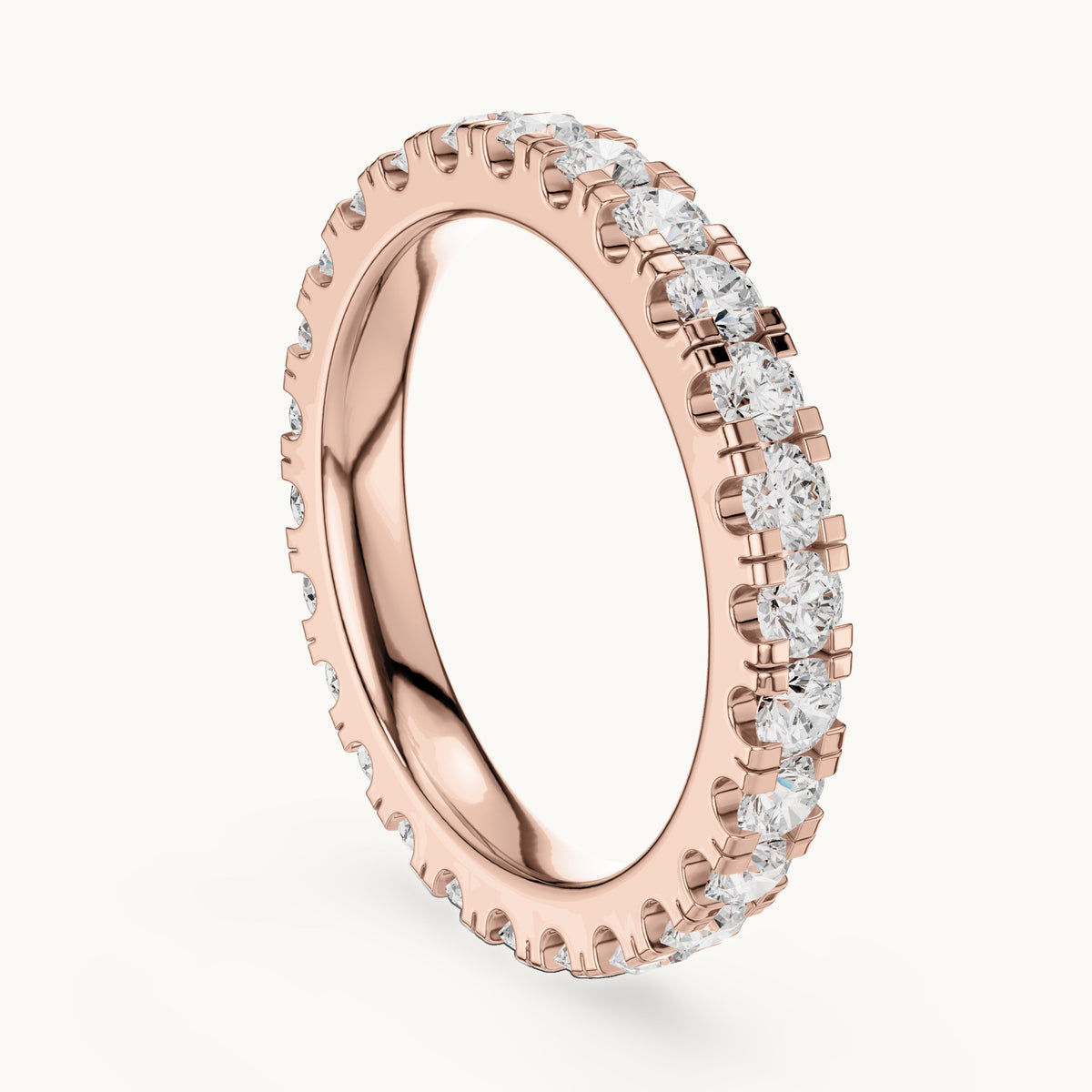 Round lab-grown diamond u-prong full eternity band in rose gold, 1.56 CT TW, view 1