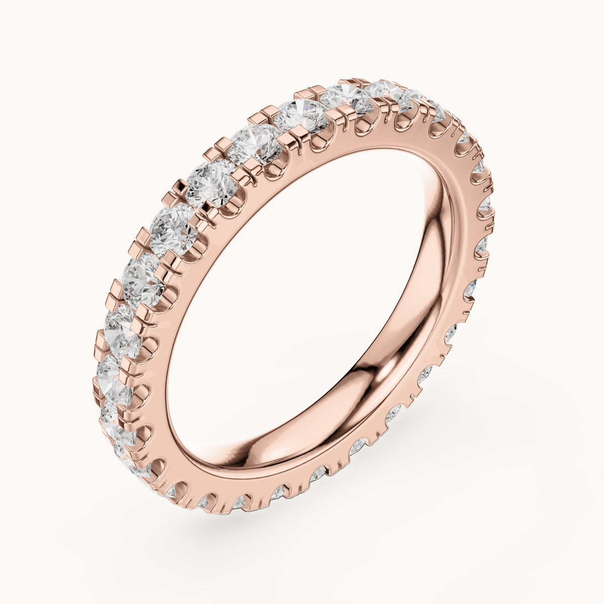Round lab-grown diamond u-prong full eternity band in rose gold, 1.56 CT TW, view 2