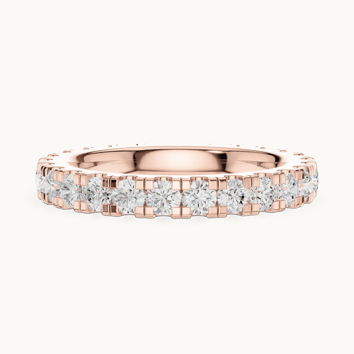Round lab-grown diamond u-prong full eternity band in rose gold, 1.56 CT TW, view 3
