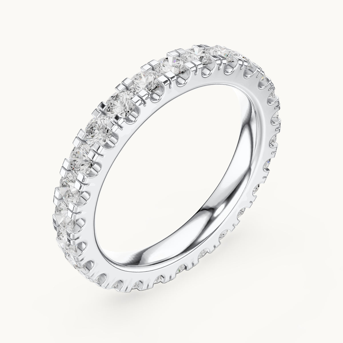 Round lab-grown diamond u-prong full eternity band in white gold, 1.56 CT TW, view 2