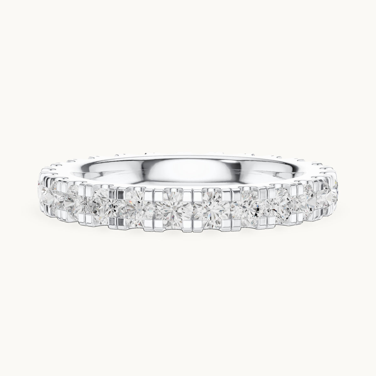Round lab-grown diamond u-prong full eternity band in white gold, 1.56 CT TW, view 3
