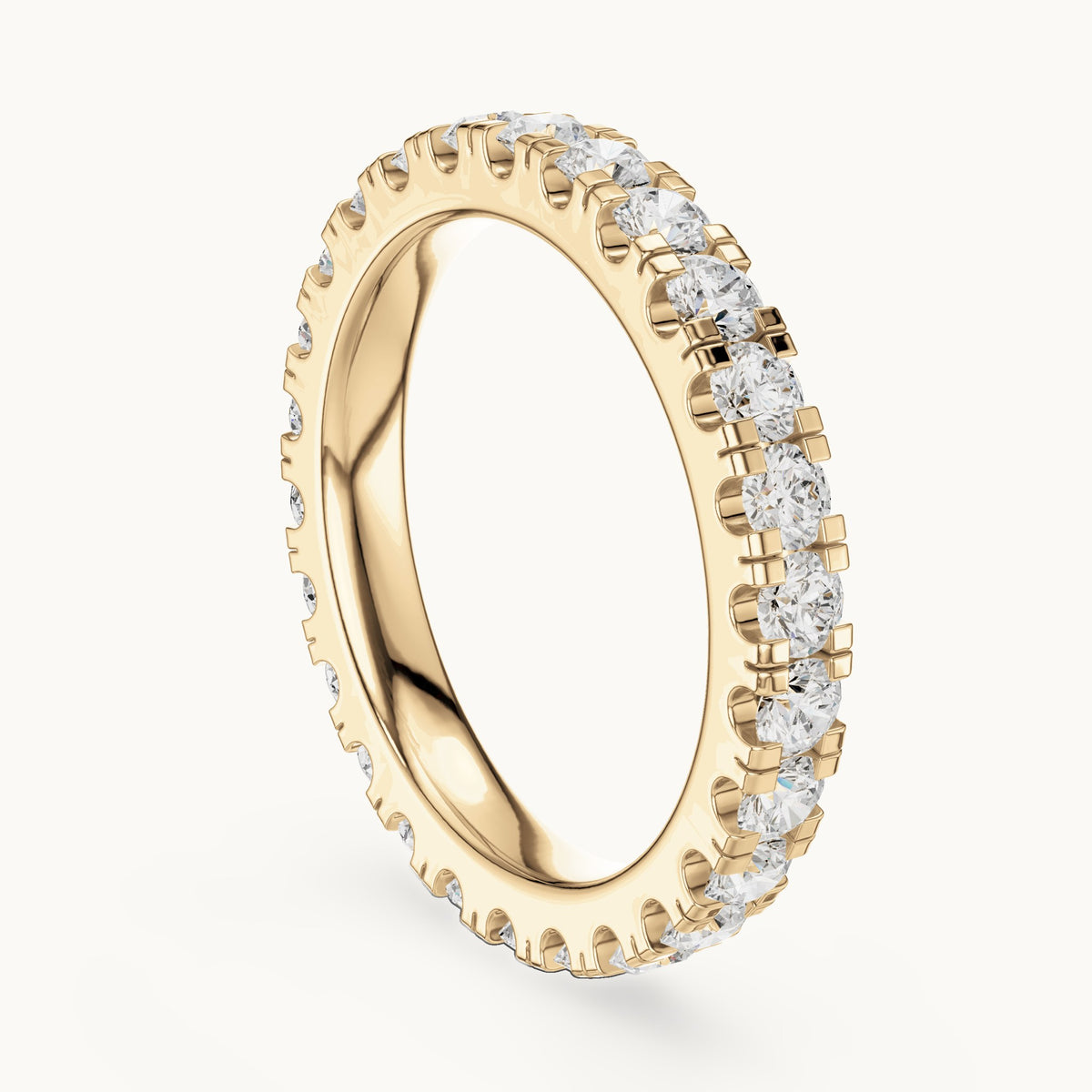 Round lab-grown diamond u-prong full eternity band in yellow gold, 1.56 CT TW, view 1