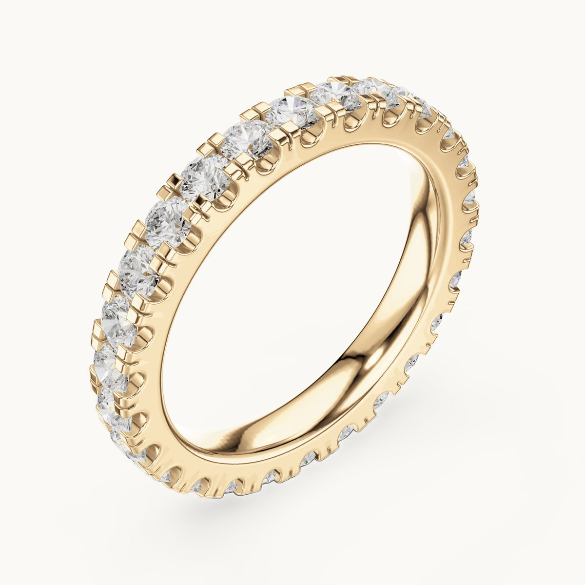 Round lab-grown diamond u-prong full eternity band in yellow gold, 1.56 CT TW, view 2
