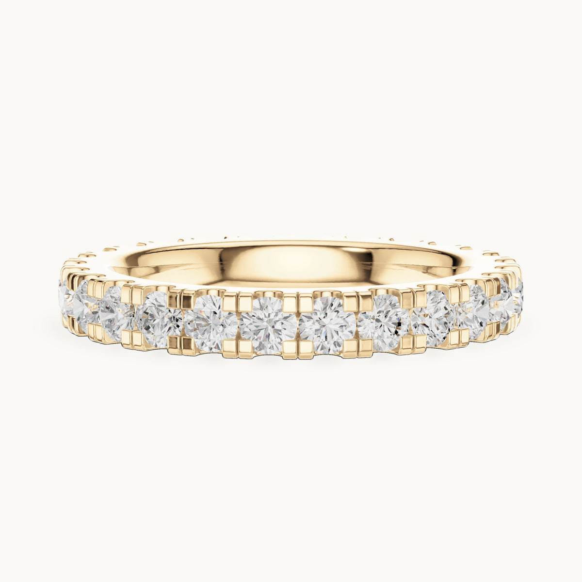 Round lab-grown diamond u-prong full eternity band in yellow gold, 1.56 CT TW, view 3
