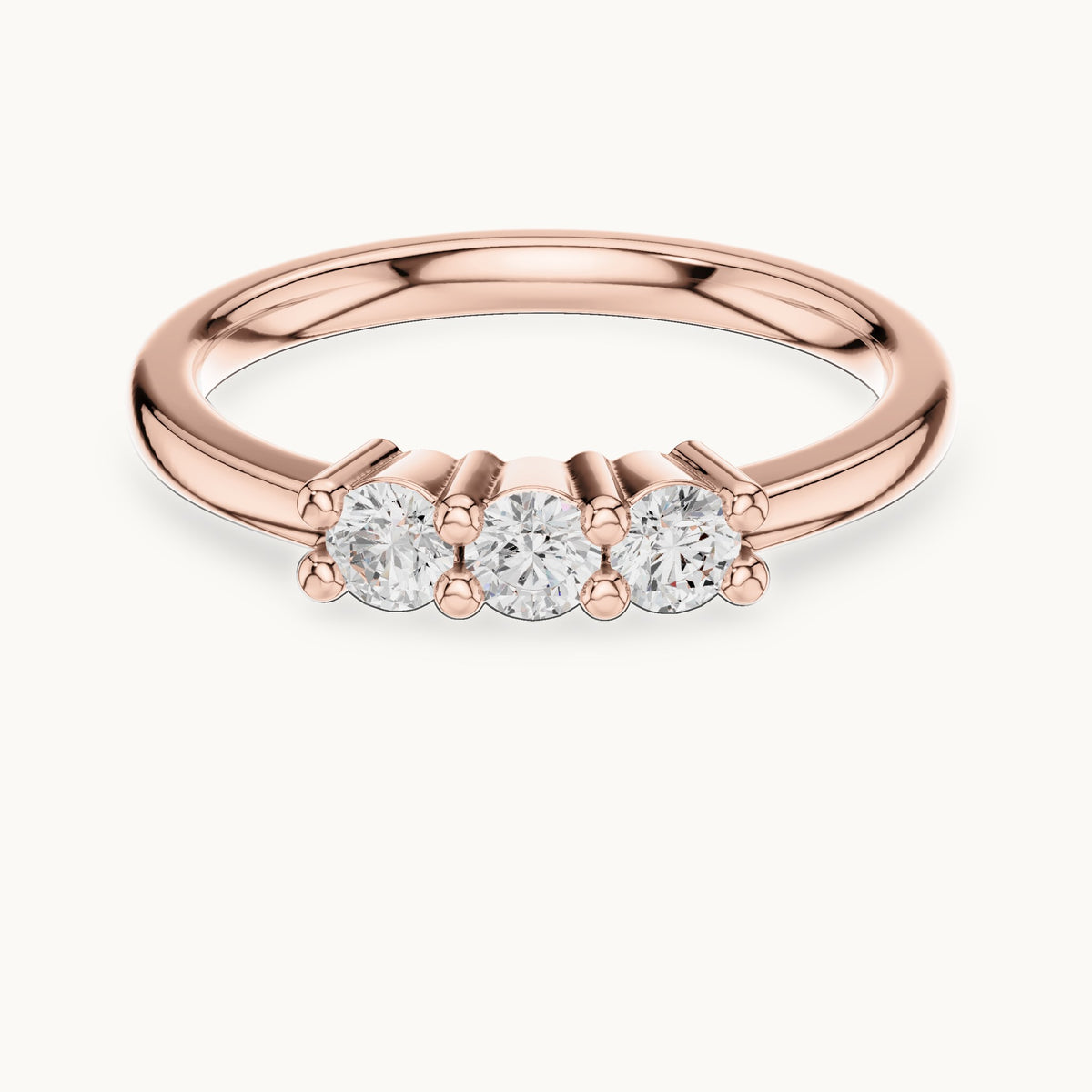 Round lab-grown diamond three-stone dainty ring in rose gold, 0.27 CT TW, view 4