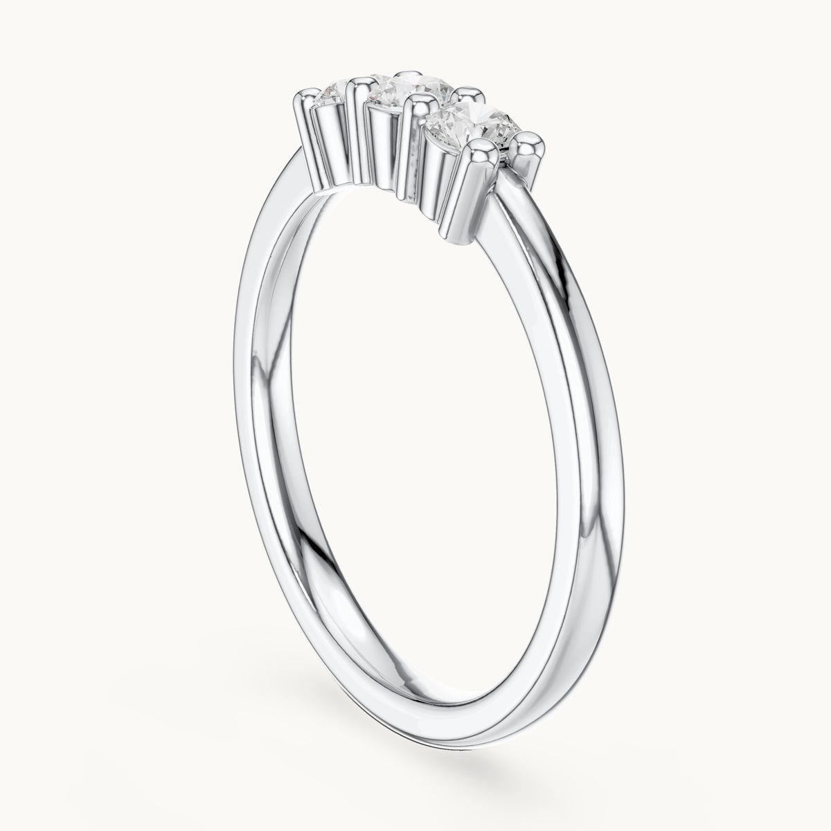 Round lab-grown diamond three-stone dainty ring in white gold, 0.27 CT TW, view 1