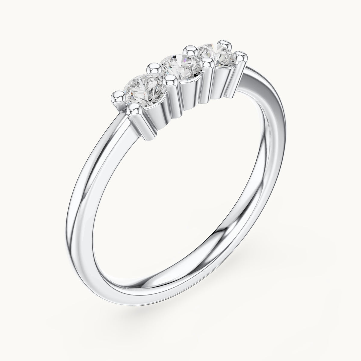 Round lab-grown diamond three-stone dainty ring in white gold, 0.27 CT TW, view 2