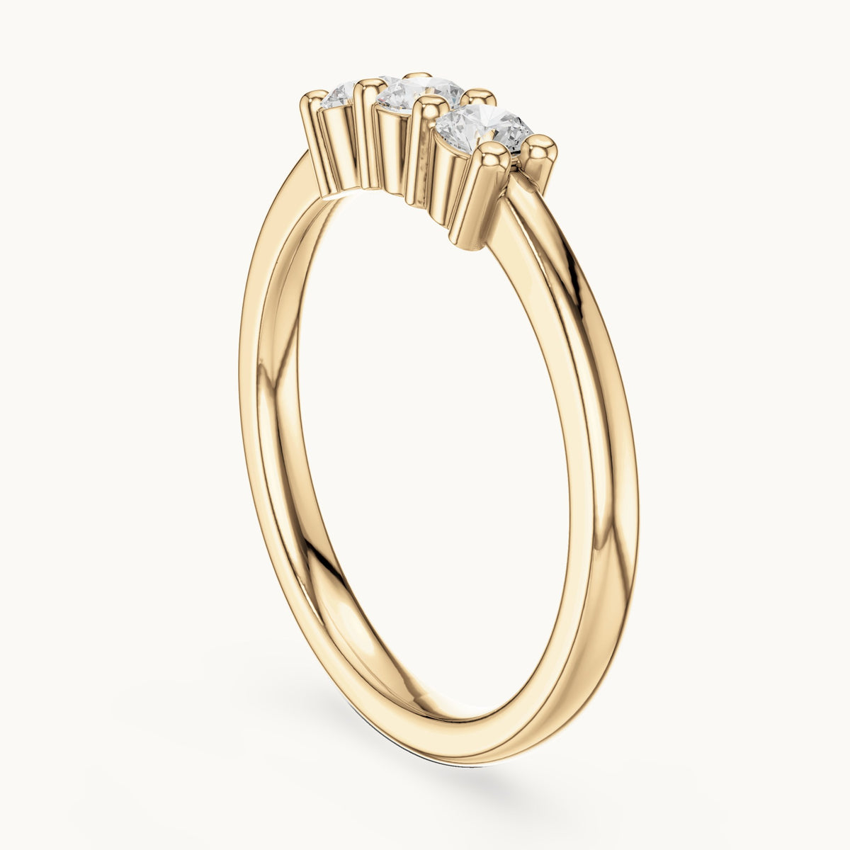 Round lab-grown diamond three-stone dainty ring in yellow gold, 0.27 CT TW, view 1