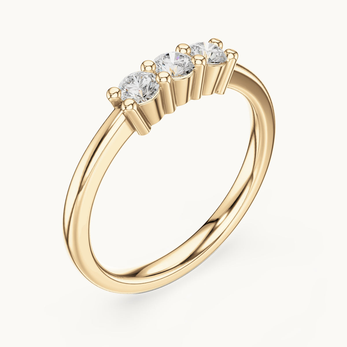 Round lab-grown diamond three-stone dainty ring in yellow gold, 0.27 CT TW, view 2