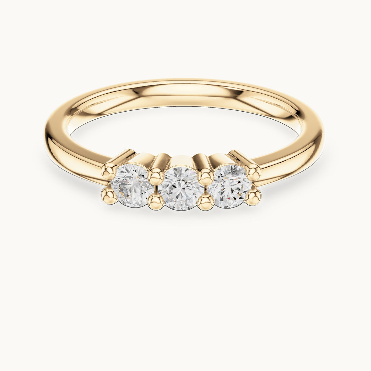Round lab-grown diamond three-stone dainty ring in yellow gold, 0.27 CT TW, view 4
