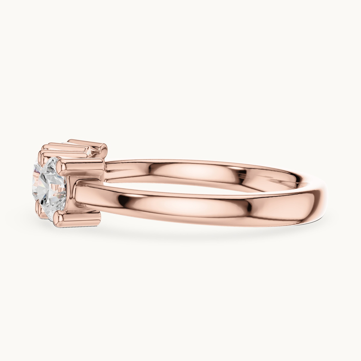 Round lab-grown diamond three stone ring in 14K rose gold, 0.99 CT TW, view 3