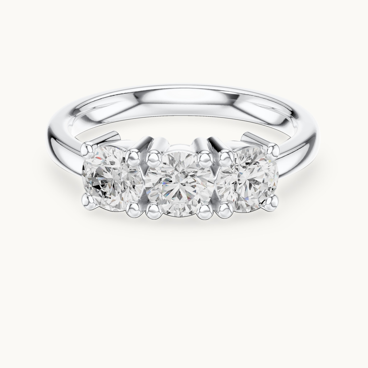 Round lab-grown diamond three stone ring in 14K white gold, 0.99 CT TW, view 4