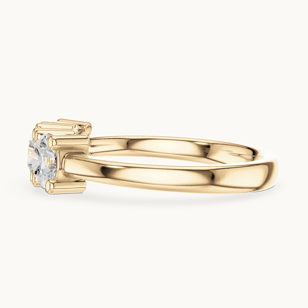 Round lab-grown diamond three stone ring in 14K yellow gold, 0.99 CT TW, view 3