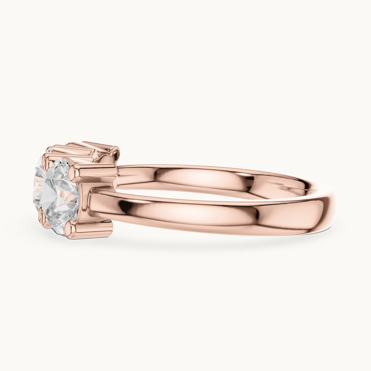 Round lab-grown diamond three stone ring in 14K rose gold, 1.50 CT TW, view 3