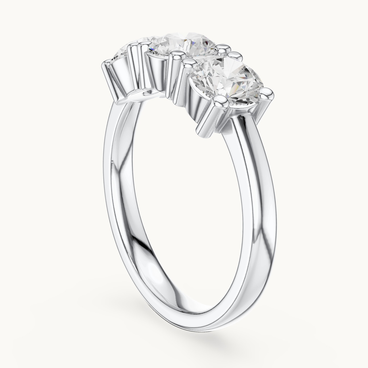 Round lab-grown diamond three stone ring in 14K white gold, 1.50 CT TW, view 1